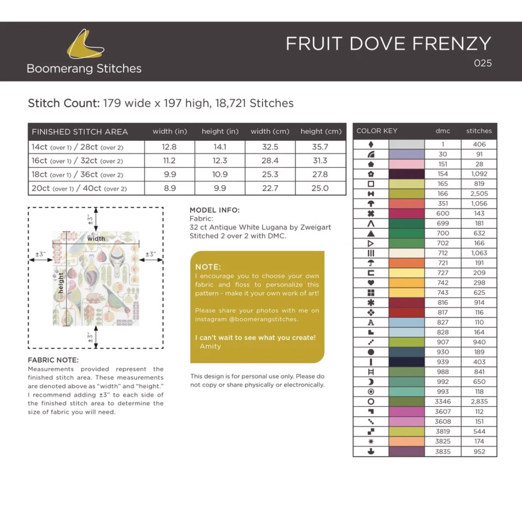 Fruit Dove Frenzy Cross Stitch Pattern