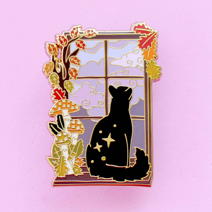 Autumn Window Cat Enamel Pin