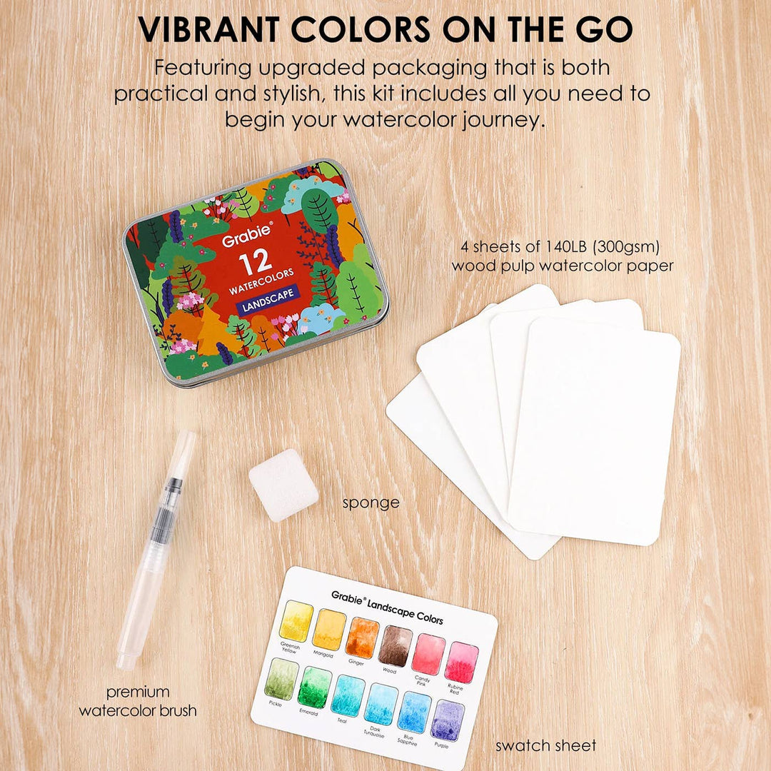 Watercolor Pocket Set Of 12 With Brush - Landscape Colors – The Wild ...