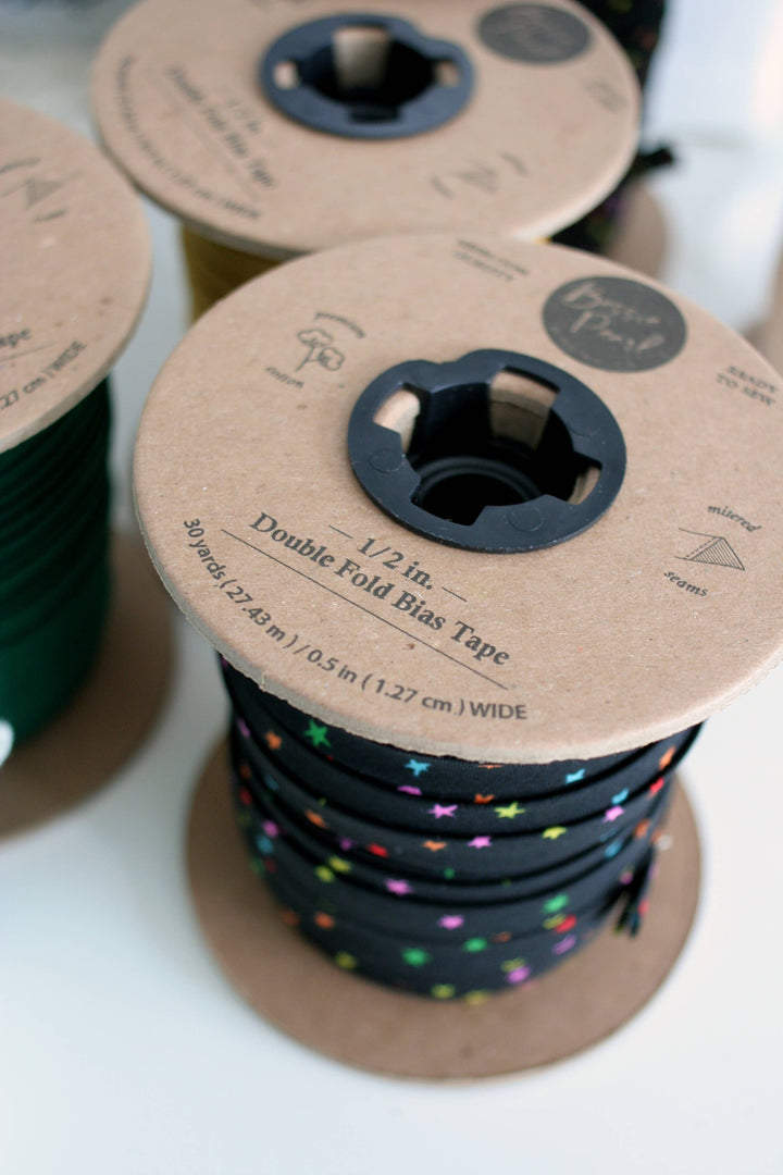 1/2" Double Fold Bias Binding -  Black Stripe