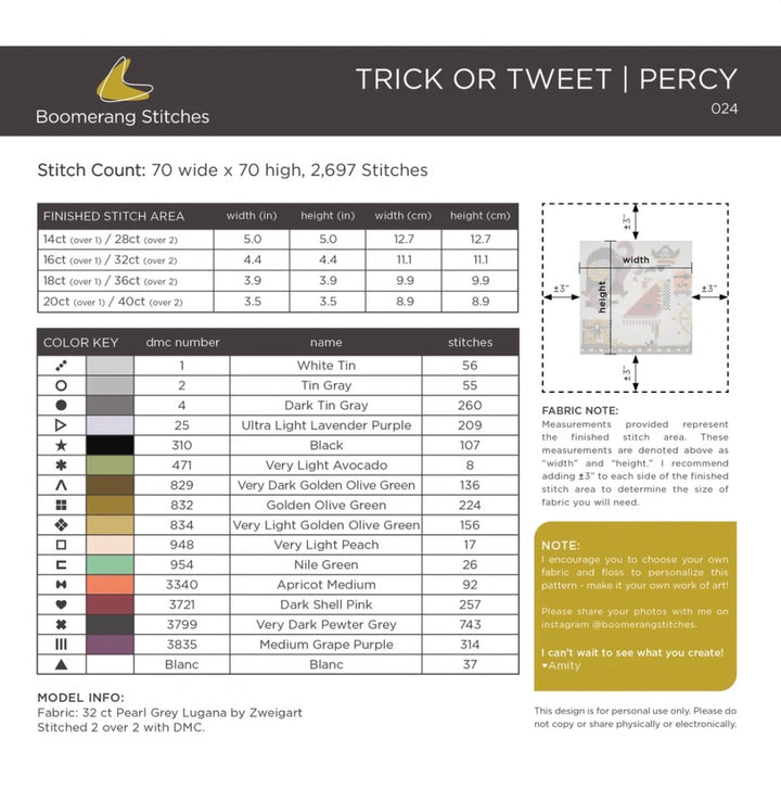 Trick or Tweet Percy Cross Stitch Pattern