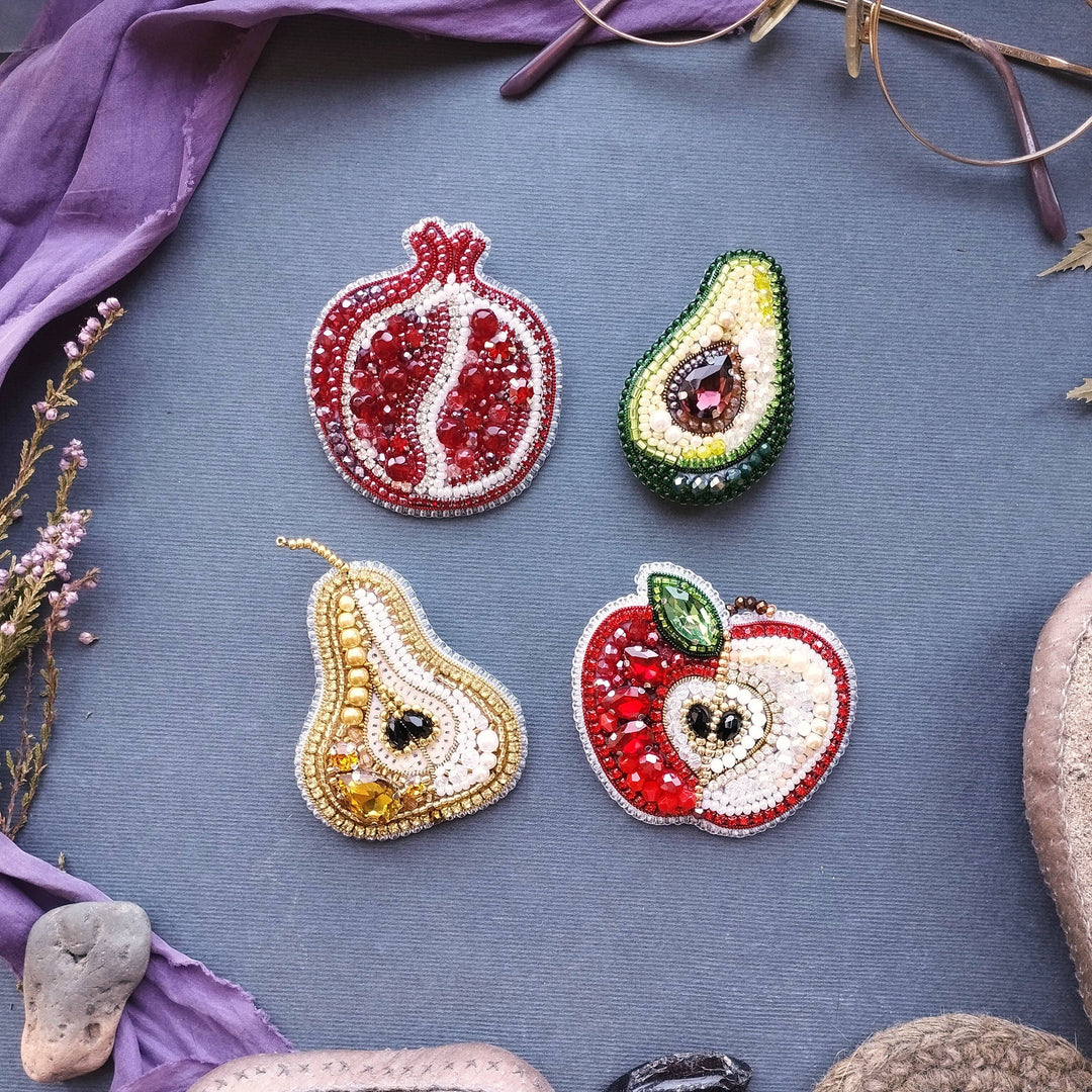 Fruit Bead Embroidery Kit: DIY Needlework Craft (Set of 4)