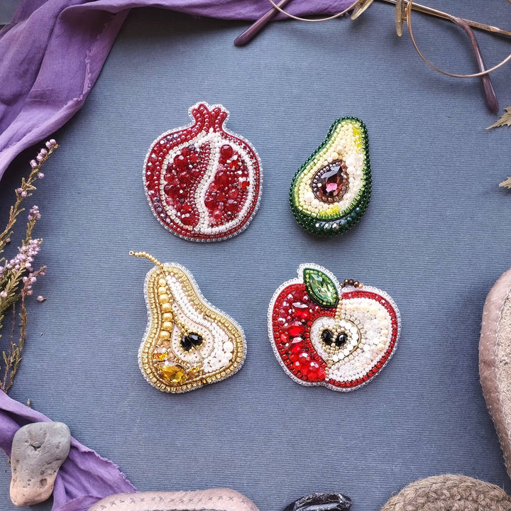 Fruit Bead Embroidery Kit: DIY Needlework Craft (Set of 4)