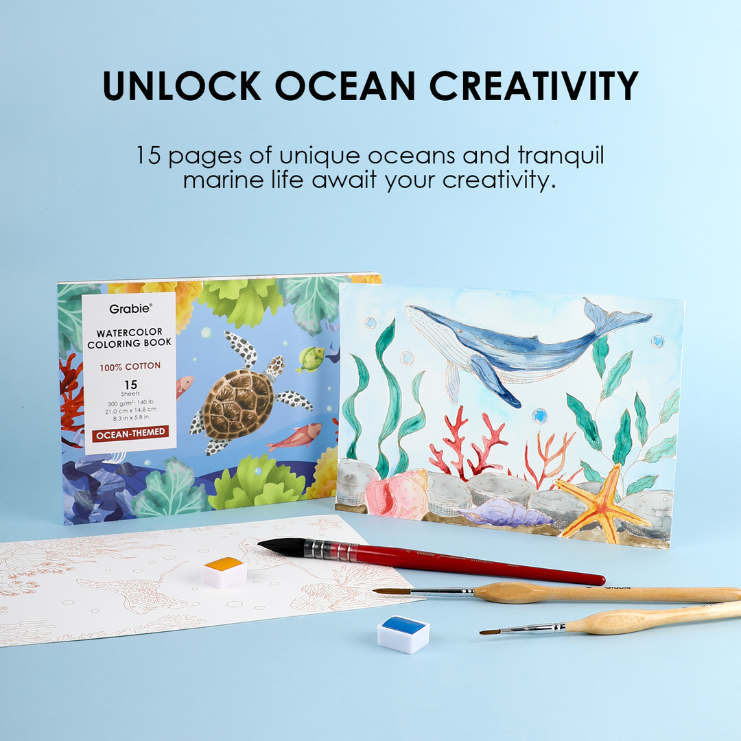 15 Sheets 140LB Ocean-Themed Watercolor Coloring Book