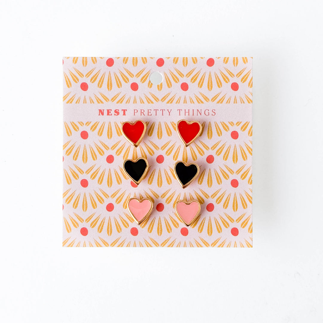 Set of Three Tiny Heart Studs