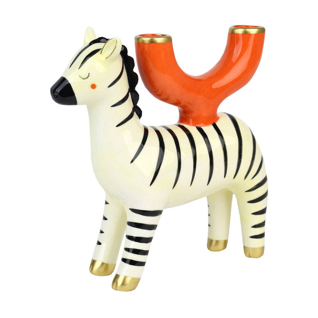 Hand-Painted Zebra Ceramic Candle Holder | Home Decor |