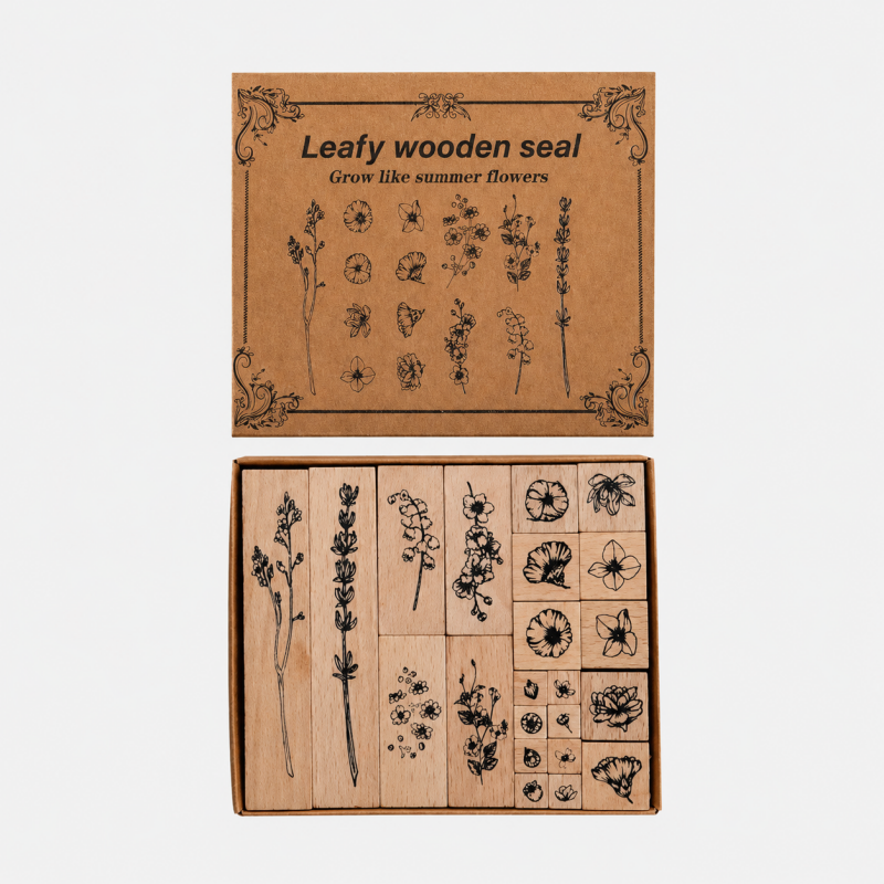 Vintage Botanical Wooden Rubber Stamp Set