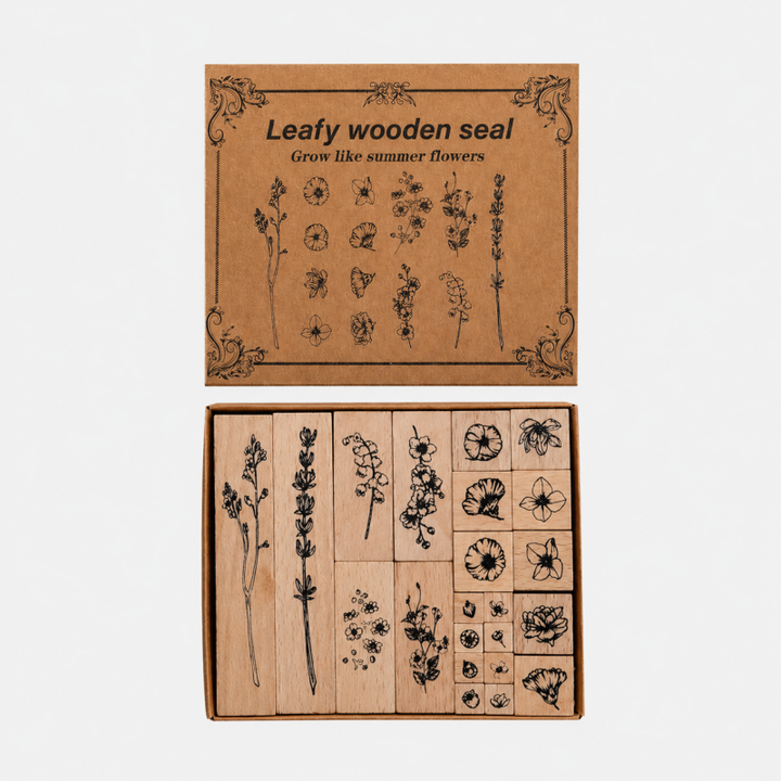 Vintage Botanical Wooden Rubber Stamp Set