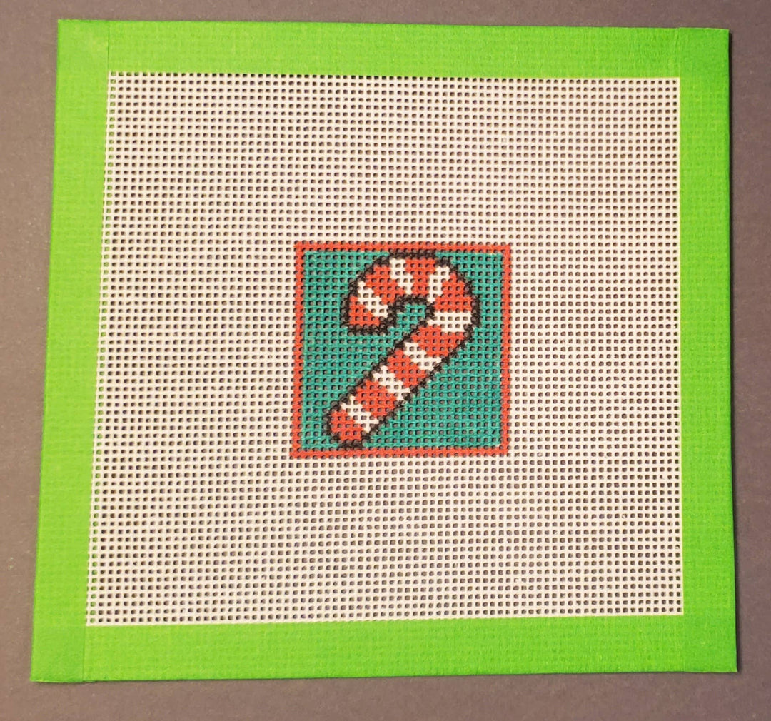 Christmas candy cane mini needlepoint hand painted canvas