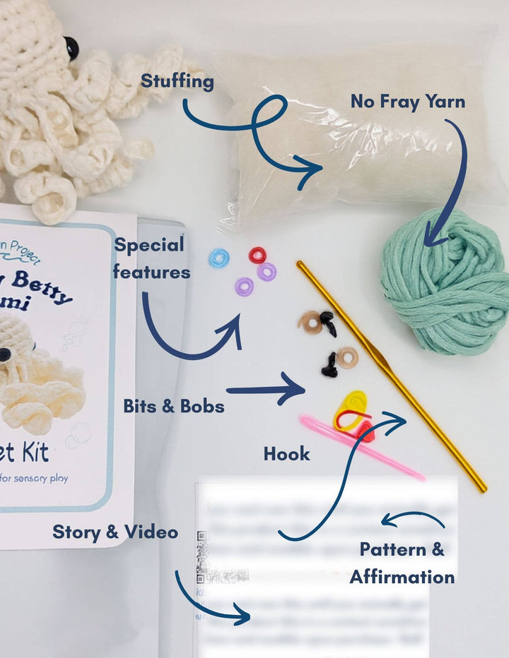 Crabby Chuckles (red) Sensory Friendly Crochet Kit – Level 2