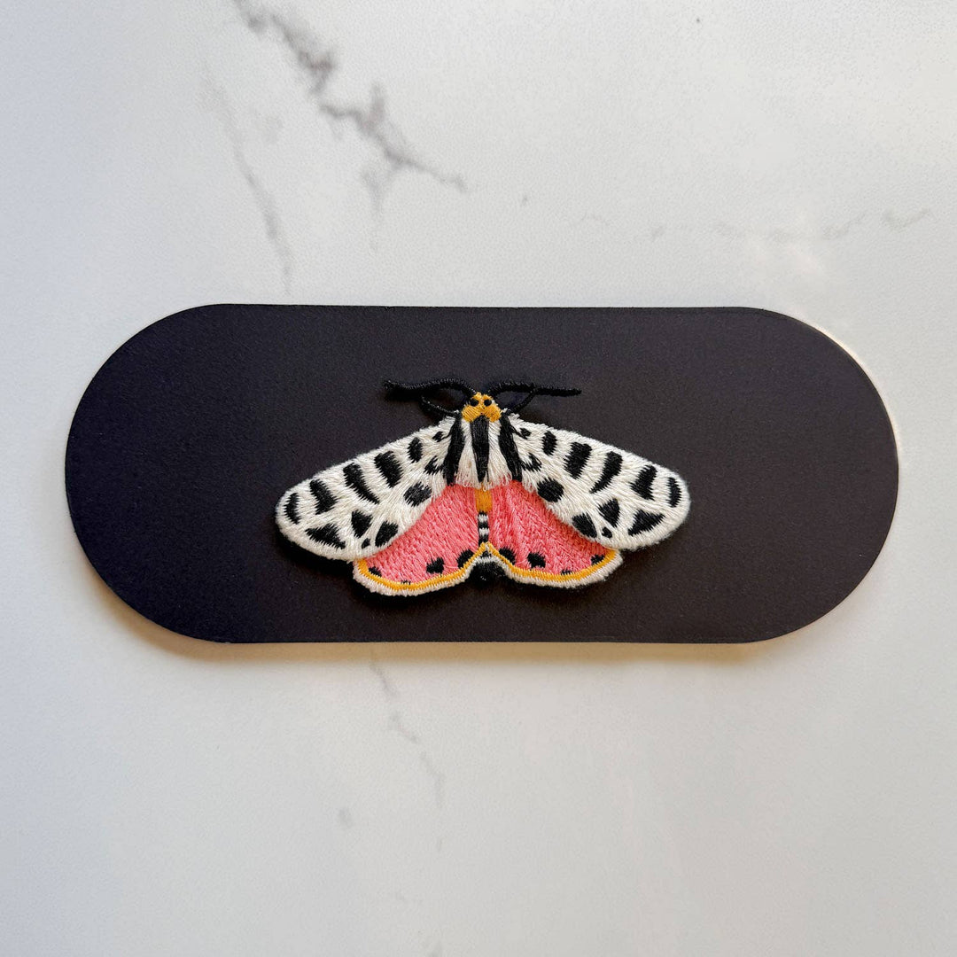 🐯 Tiger Moth Embroidered Brooch – Nature Pin