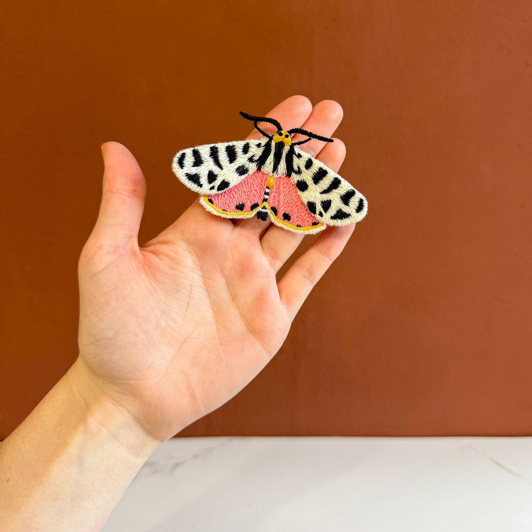 🐯 Tiger Moth Embroidered Brooch – Nature Pin