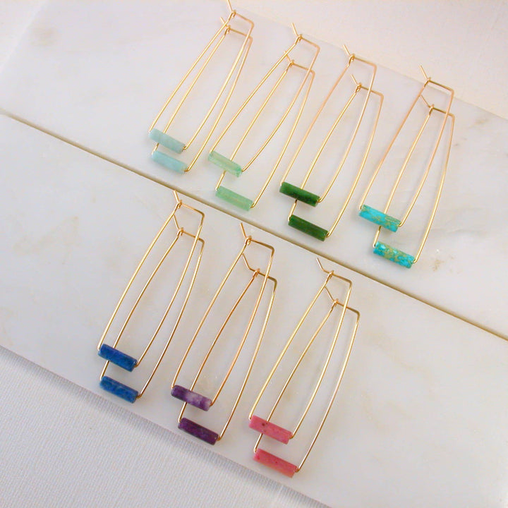 Gemstone Tube Rectangle Earrings 14k Gold Fill