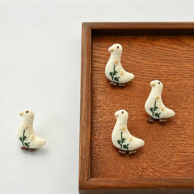 Embroidered Fabric Duck Brooch Pin