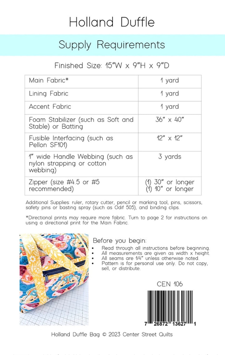 Holland Duffle Pattern