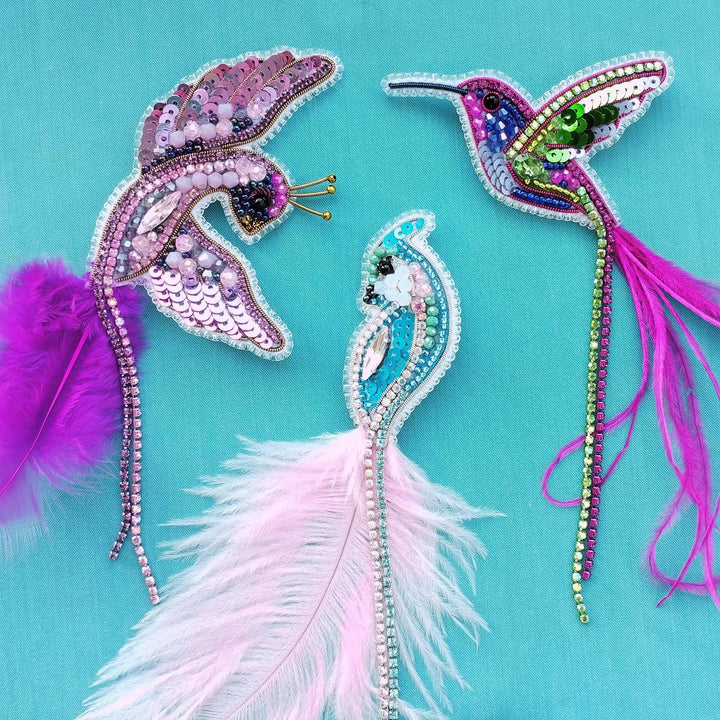 Set of 3 Fantasy Bird Beaded Brooch Embroidery Kits