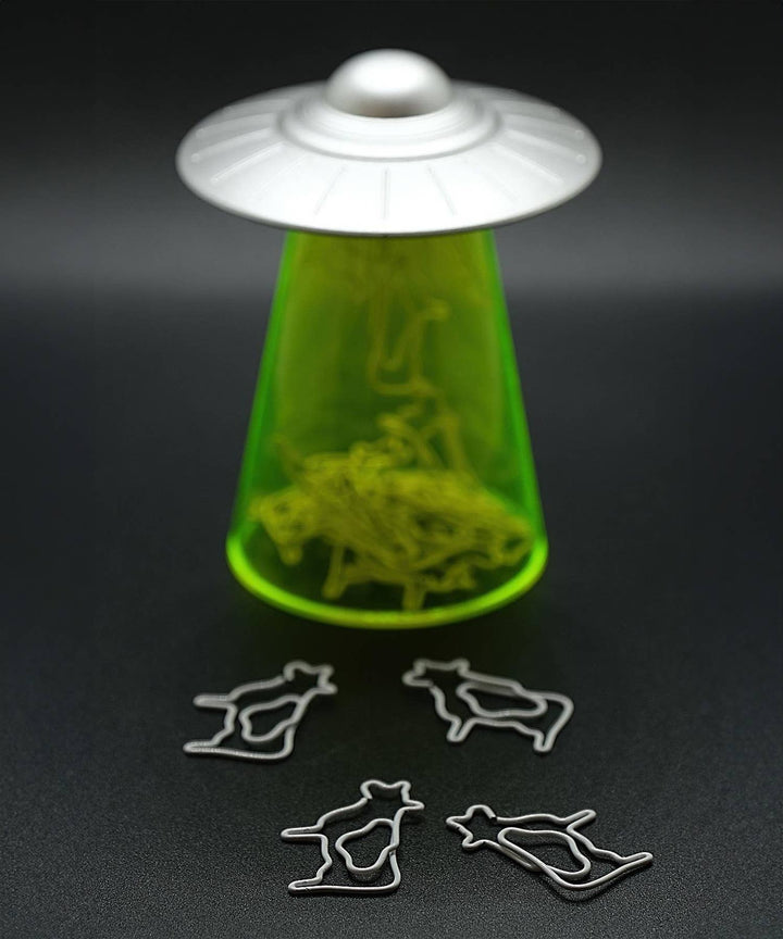 Filing Saucer - UFO Paperclip Dispenser with Cow Clips