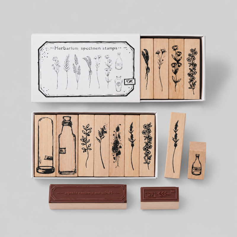 Vintage Plant &amp; Vase Wooden Rubber Stamp Set