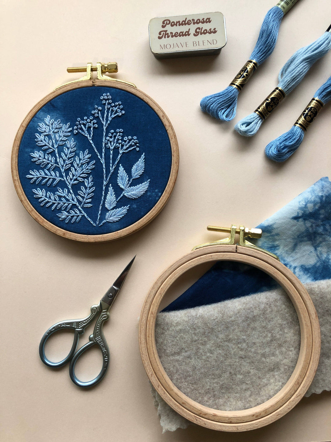 Cyanotype Botanicals - Botanical Embroidery Kit for Beginners