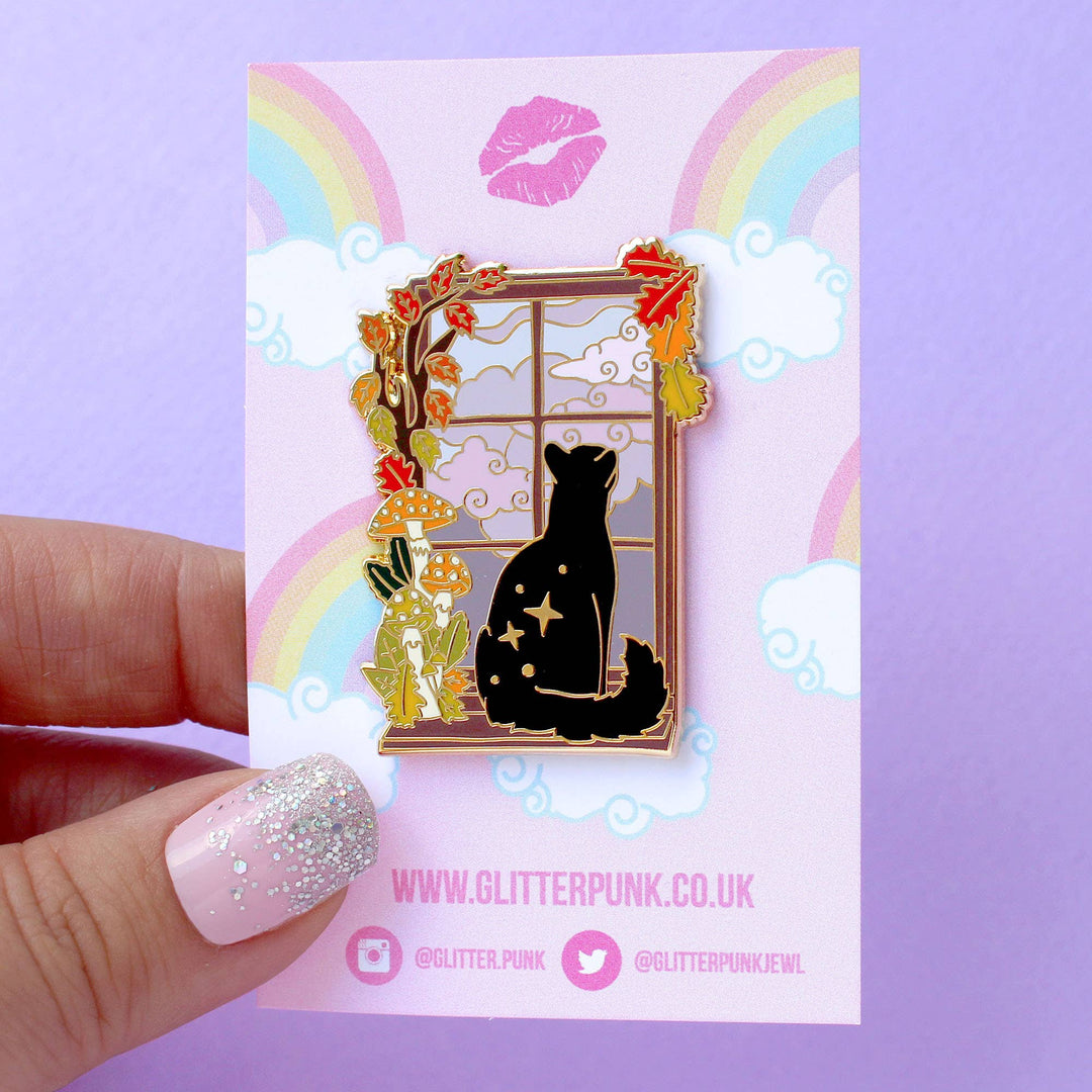 Autumn Window Cat Enamel Pin