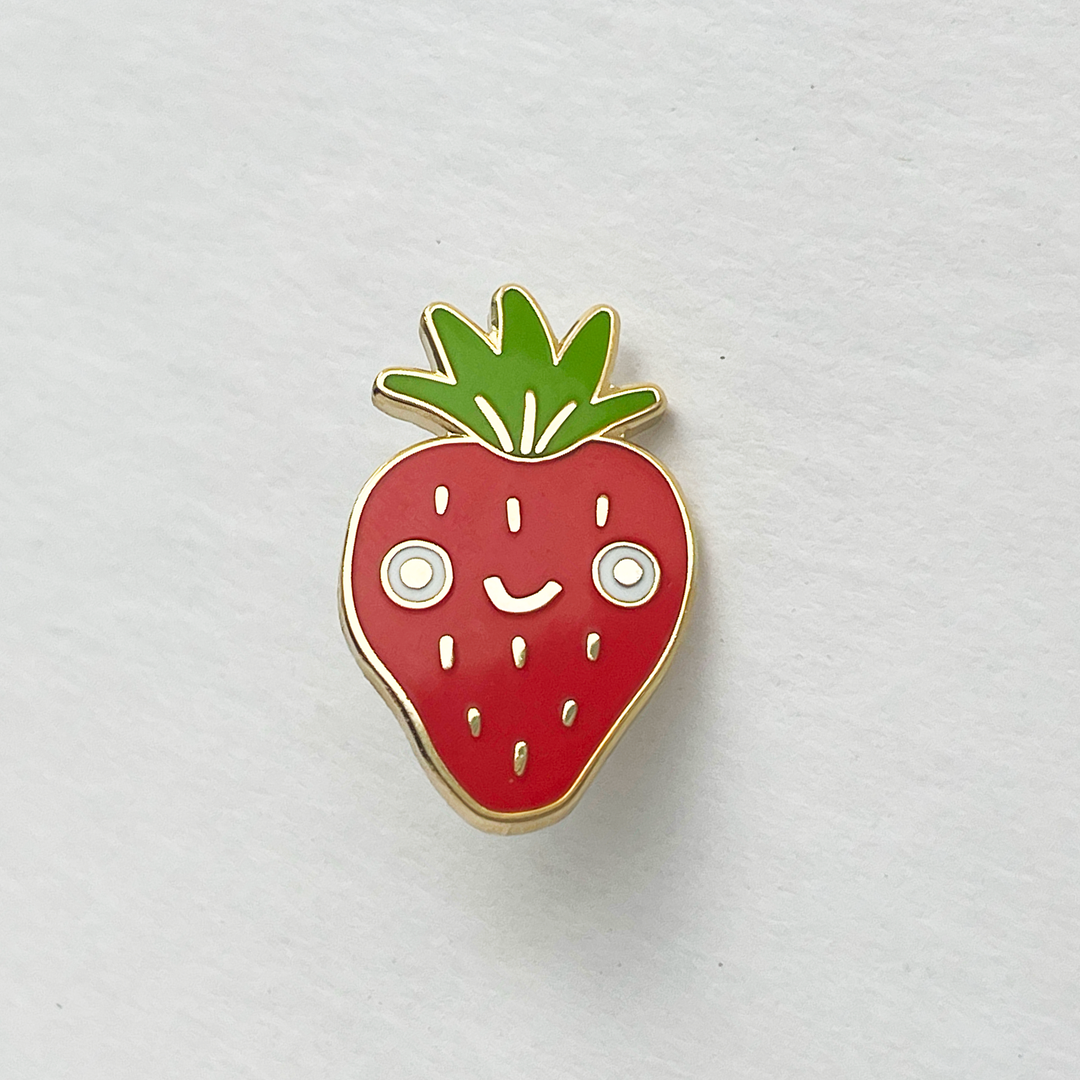 Strawberry Hard Enamel Pin with Gold Details