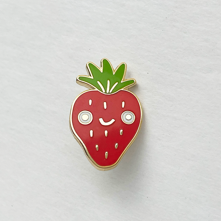 Strawberry Hard Enamel Pin with Gold Details