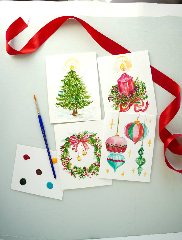 DIY Christmas Card Watercolor Kit with Paint Dot & Brush