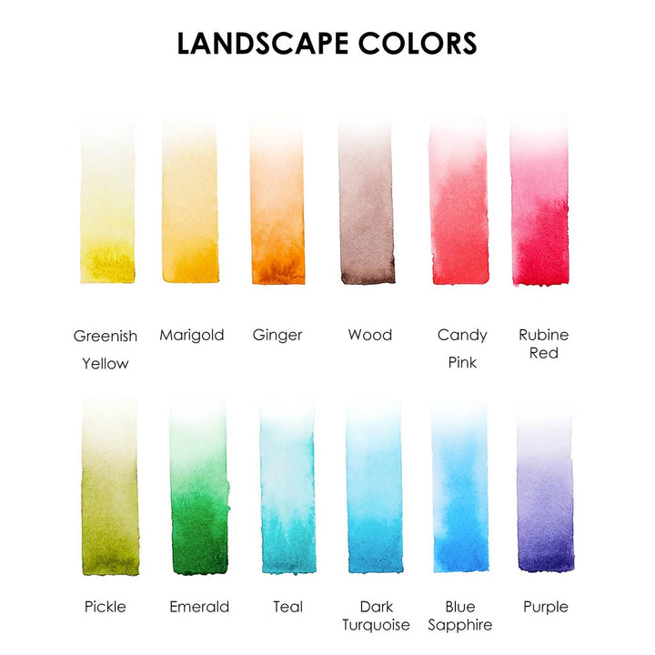 Landscape Colors Watercolor Pocket Set Of 12 With Brush