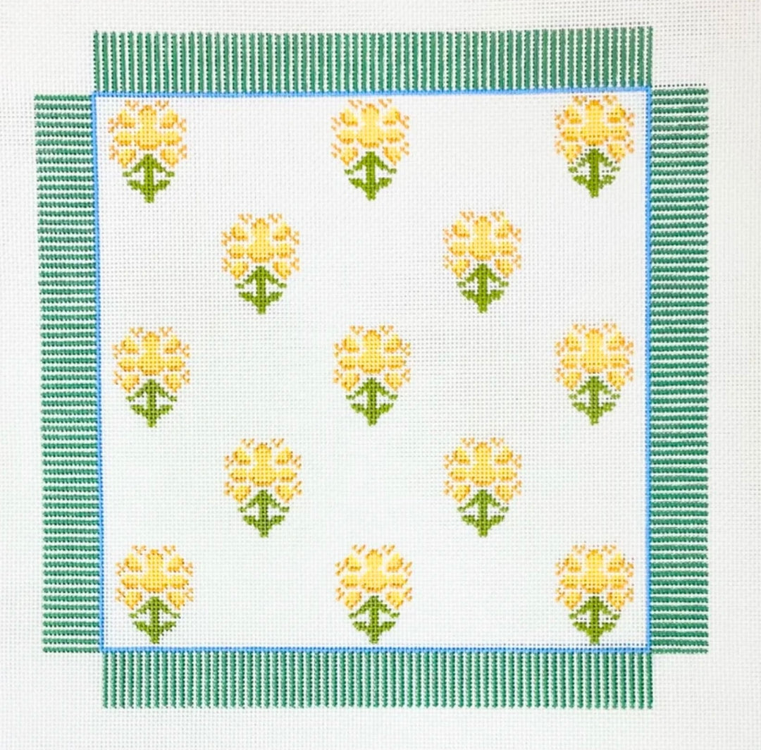 Block Print w/Yellow &amp; Green Stripe Needlepoint Canvas