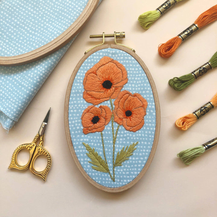 Poppies - Intermediate Hand Embroidery DIY Craft Kit