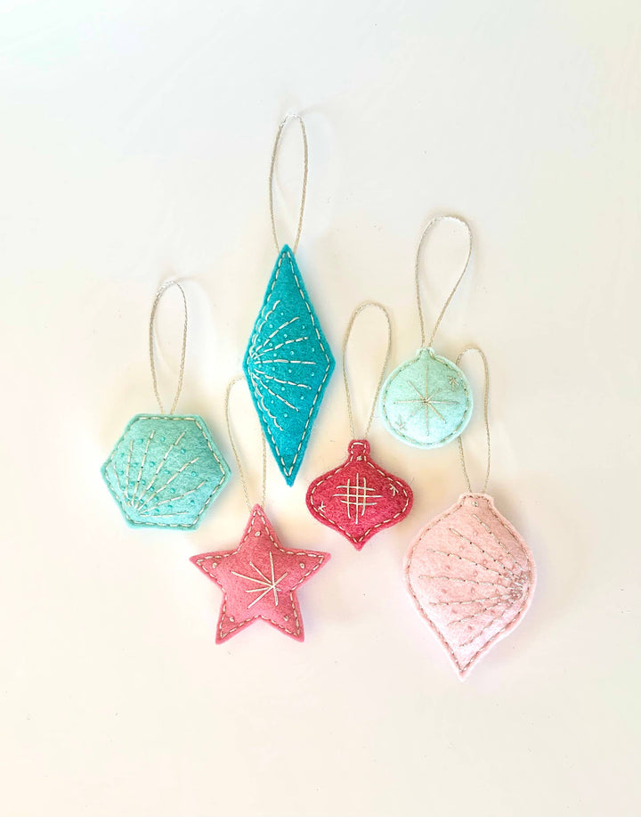 Holiday Ornaments SET OF 6 Pink & Blue