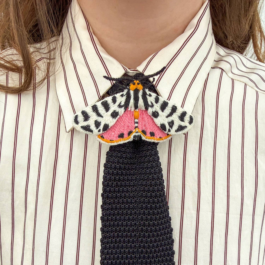 🐯 Tiger Moth Embroidered Brooch – Nature Pin
