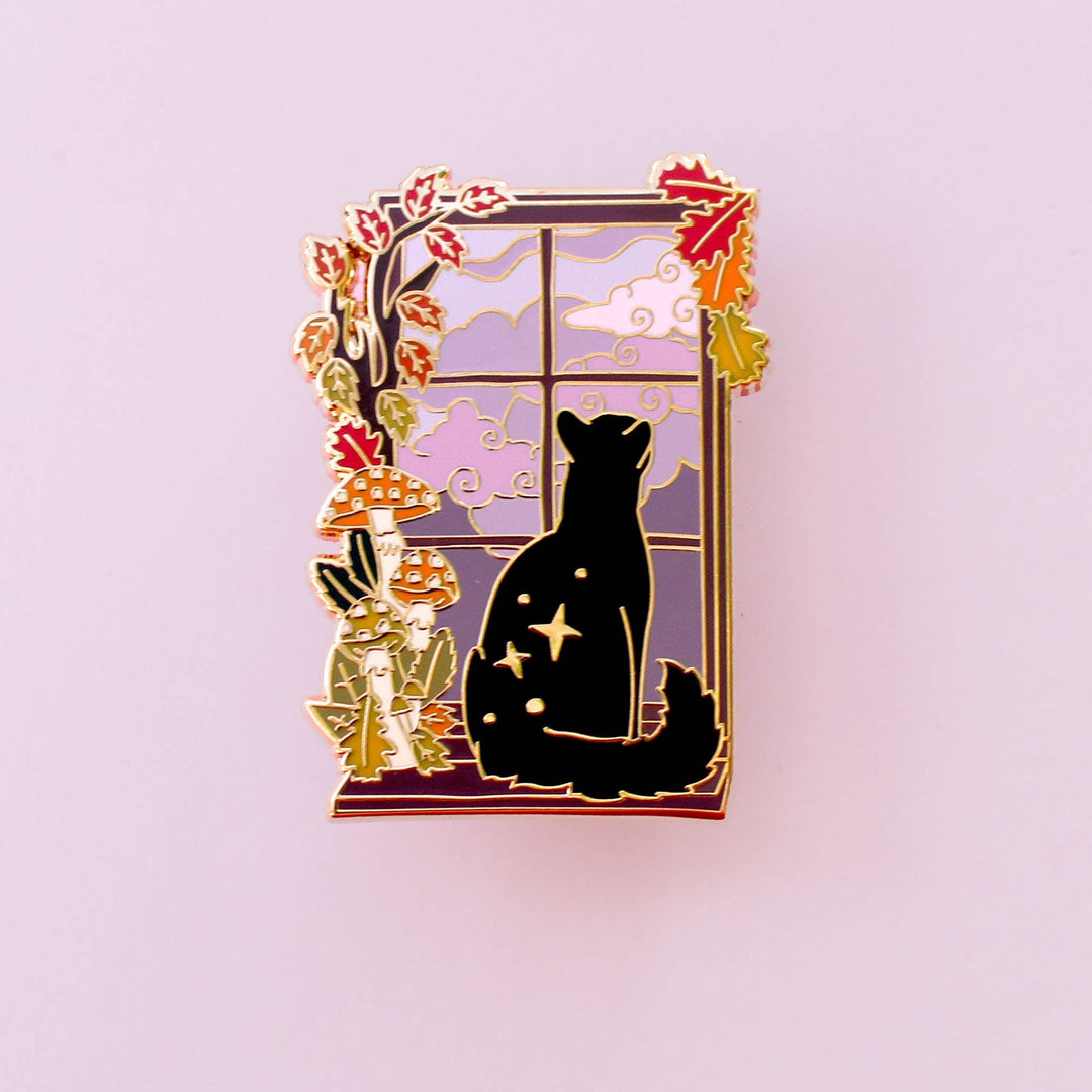 Autumn Window Cat Enamel Pin