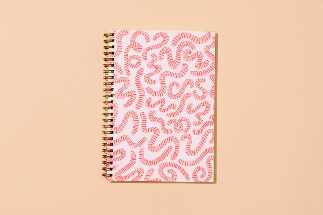 Letterpress A5 Spiral Notebook—Worms (Bugs, Nature, Kids)