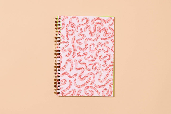 Letterpress A5 Spiral Notebook—Worms (Bugs, Nature, Kids)