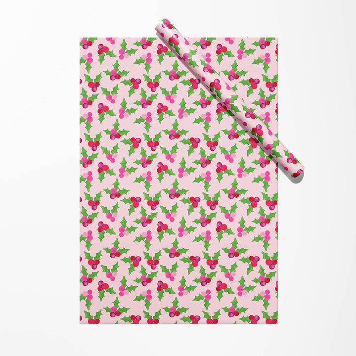 Pink Holly Berries Gift Wrap