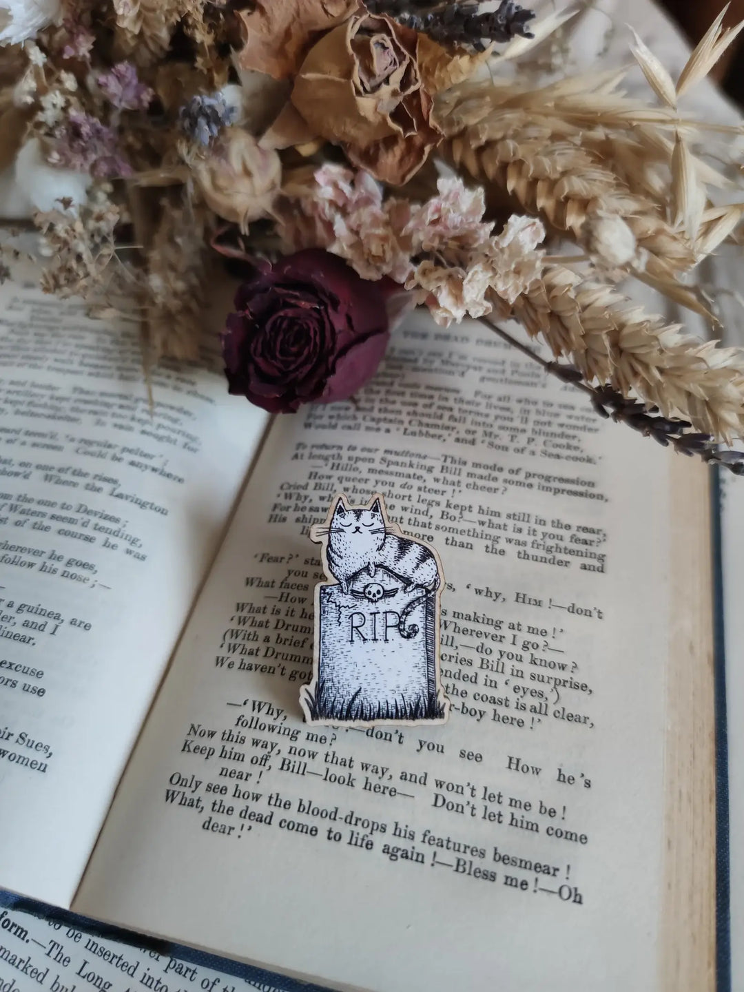 Graveyard Cat Wooden Pin Badge