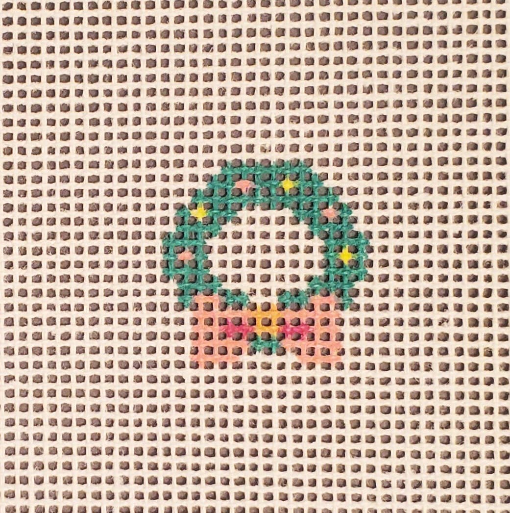 Christmas wreath mini needlepoint hand painted canvas