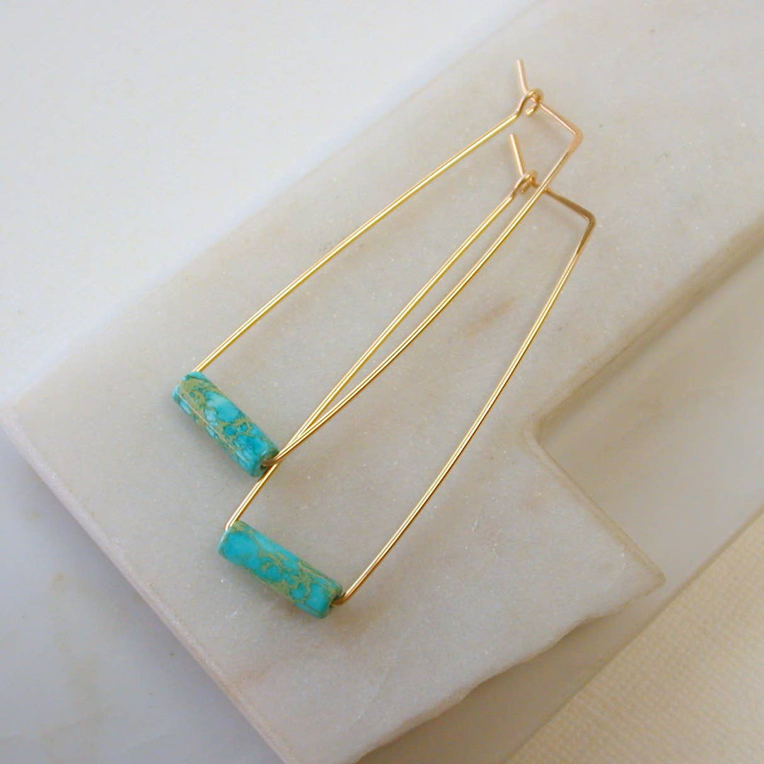 Gemstone Tube Rectangle Earrings 14k Gold Fill