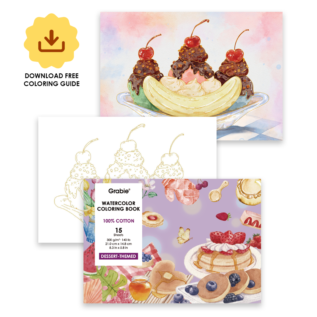 15 Sheets 140LB Dessert-Themed Watercolor Coloring Book