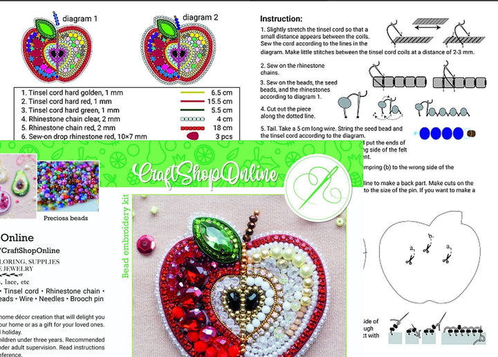 Fruit Bead Embroidery Kit: DIY Needlework Craft (Set of 4)