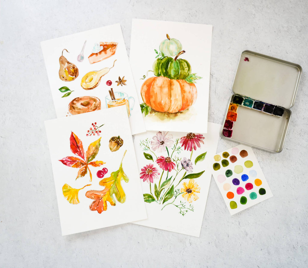 Watercolor Kit with Brush – DIY Fall-Themed Painting Set