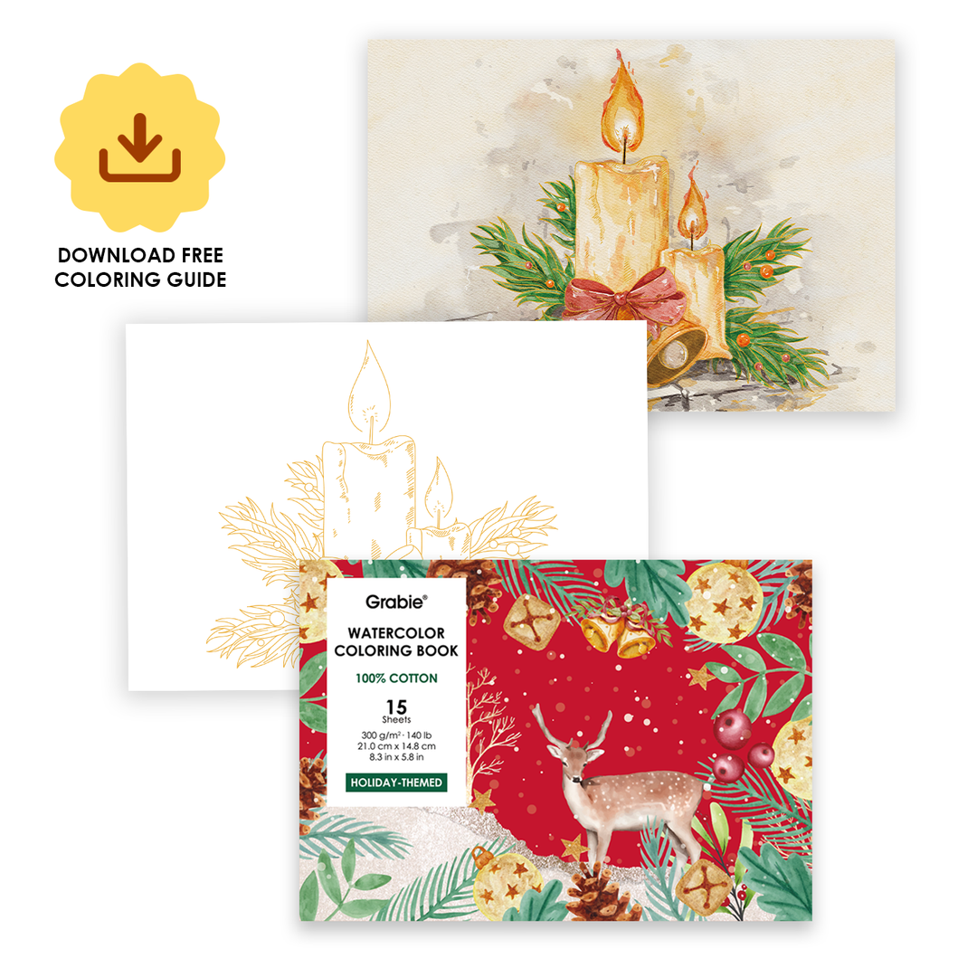 15 Sheets 140LB Holiday-Themed Watercolor Coloring Book