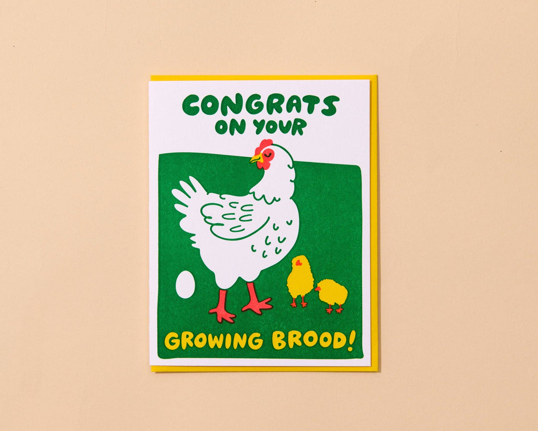Letterpress New Baby Card—Growing Brood (Chicken, Hen, Egg)