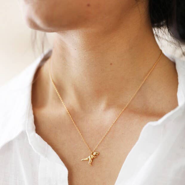 Gold T-rex Dinosaur Necklace