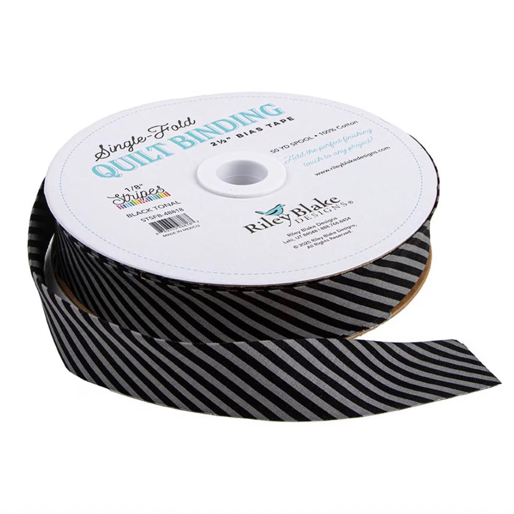Single Fold Quilt Binding 1/8" Tonal Black Stripe