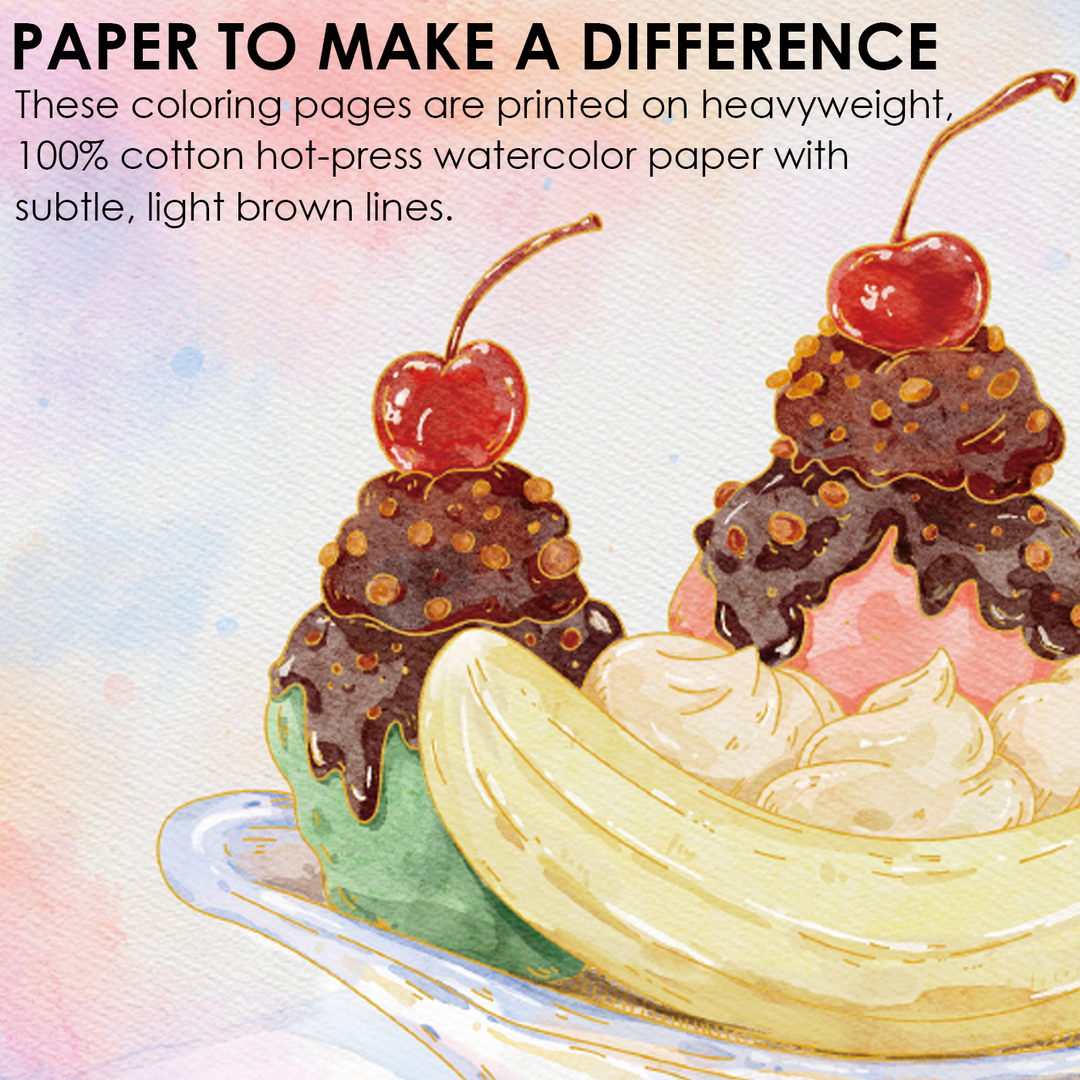 15 Sheets 140LB Dessert-Themed Watercolor Coloring Book