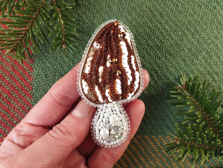 Set of 4 Bead Embroidery Kit: DIY Forest Mushroom Brooch