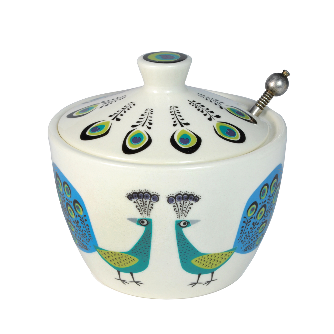 Handmade Ceramic Peacock Sugar Pot with Lid