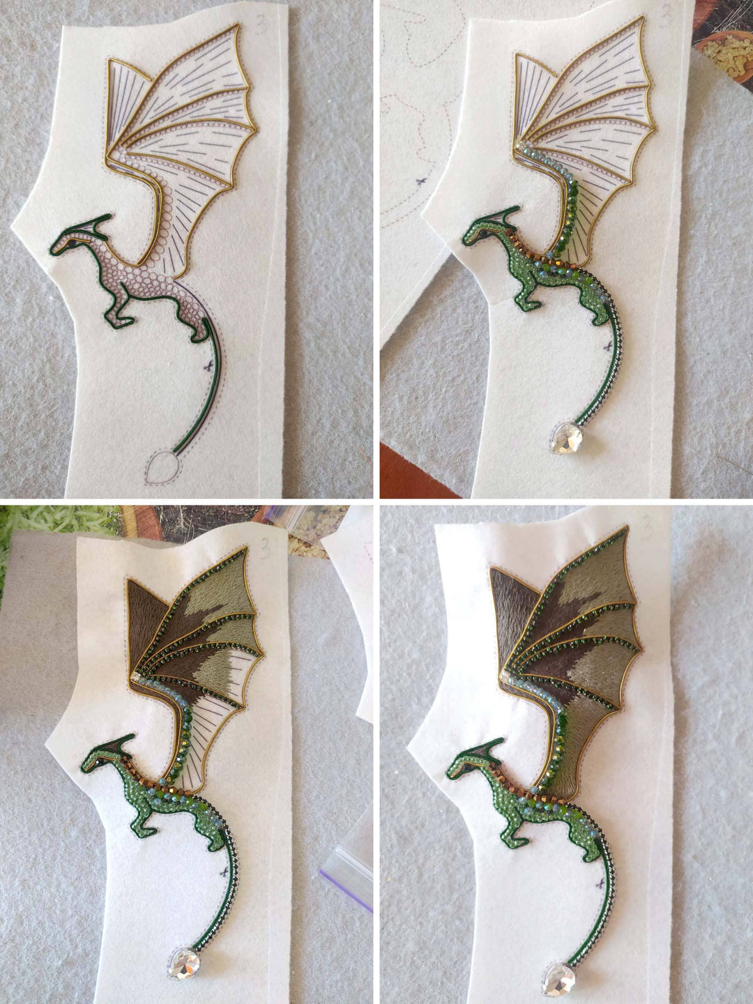 Green Dragon Beaded Brooch Kit: DIY Embroidery Jewelry